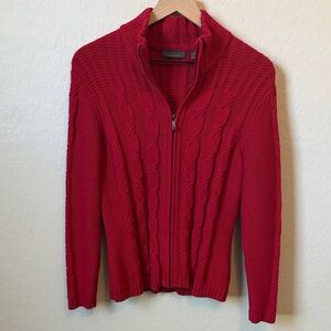 Y2K Red Cable Knit Zip Up Sweater Petite S